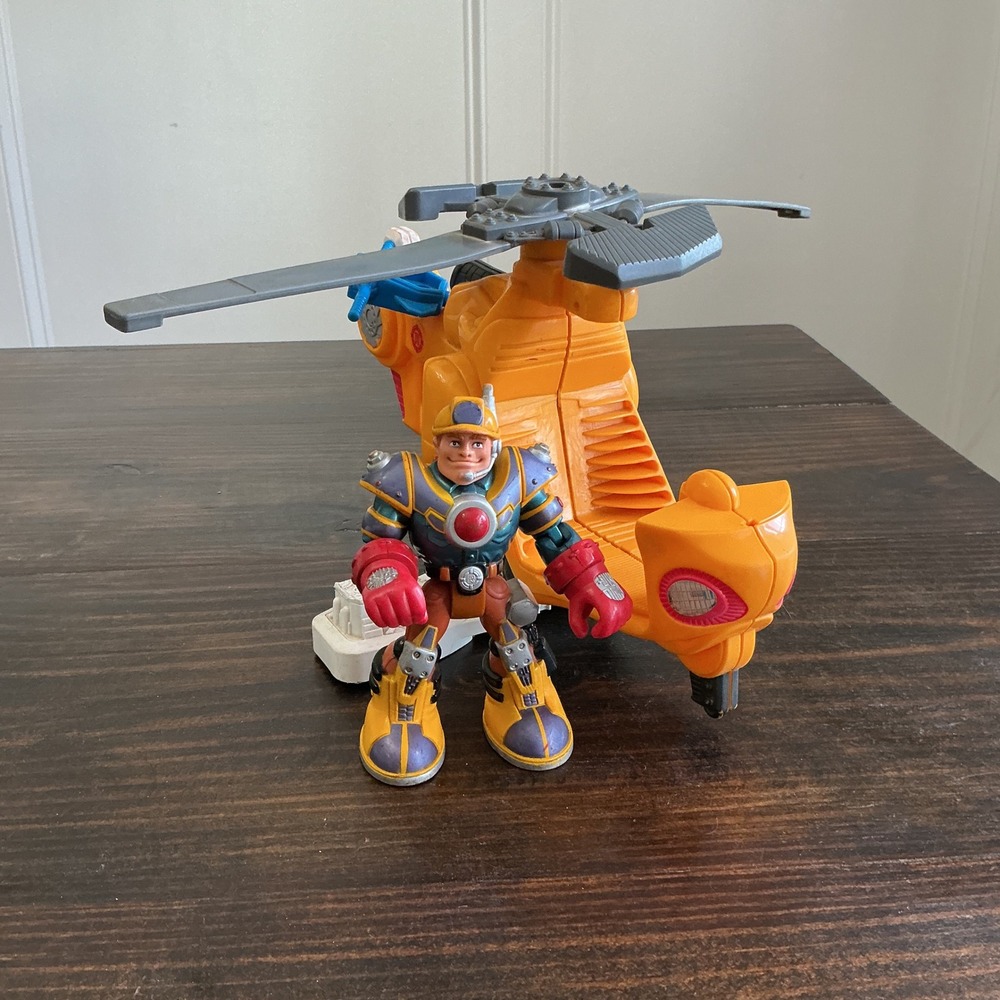 Fisher-Price Rescue Heroes Jack Hammer Action Figure & Helicopter 1998 Works